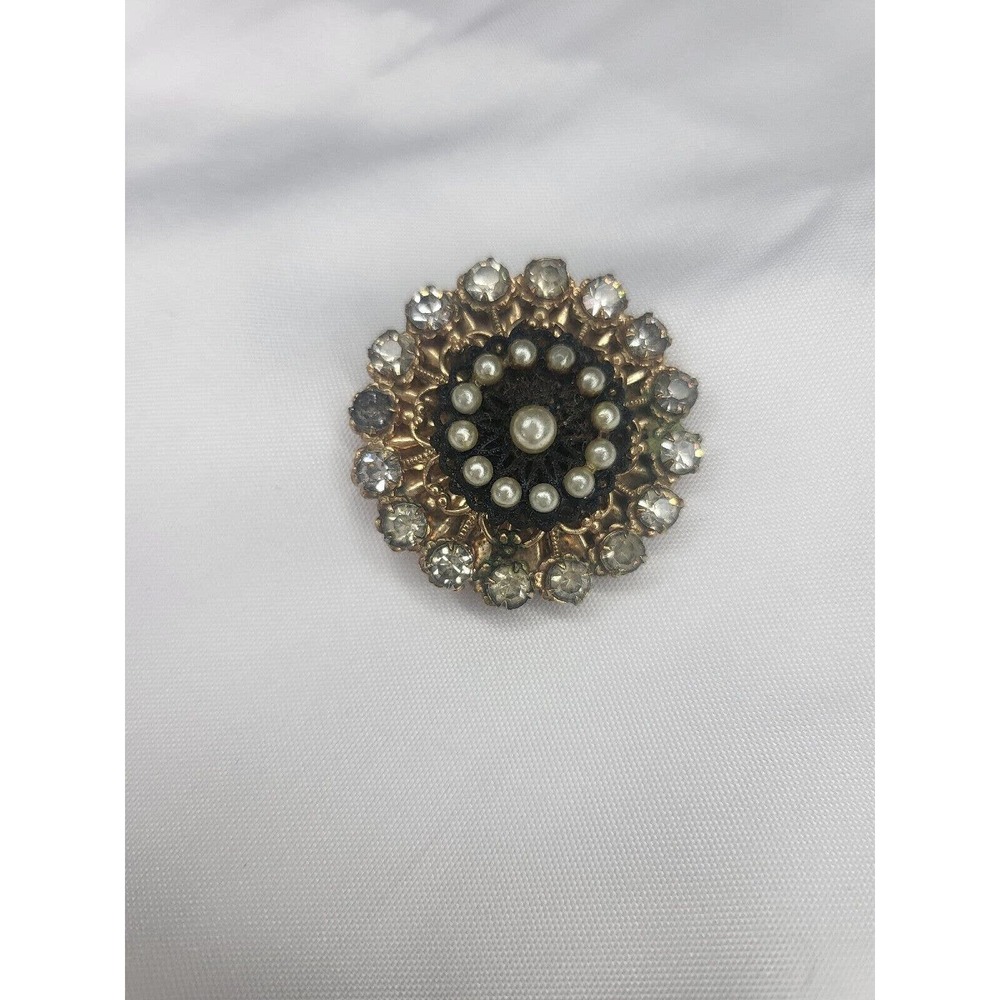 Vintage Light Smoked Rhinestone Faux Pearl Brooch/Pin